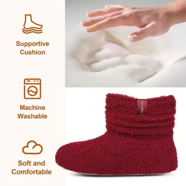 imageLongBay Womens Warm Curly Fur Bootie Slippers Comfy Plush Fleece Boots Memory Foam House ShoesWine Red