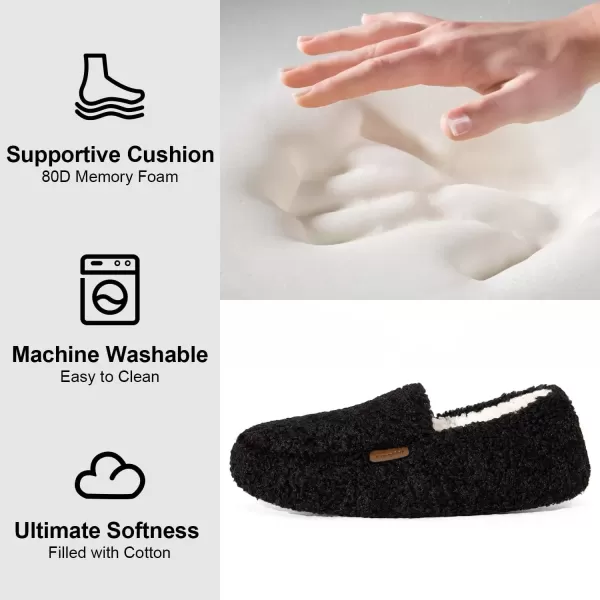 imageLongBay Womens Fuzzy Memory Foam Slippers Warm Cozy Shearling House Slippers for Ladies Supportive Slip on Indoor Home ShoesBlack
