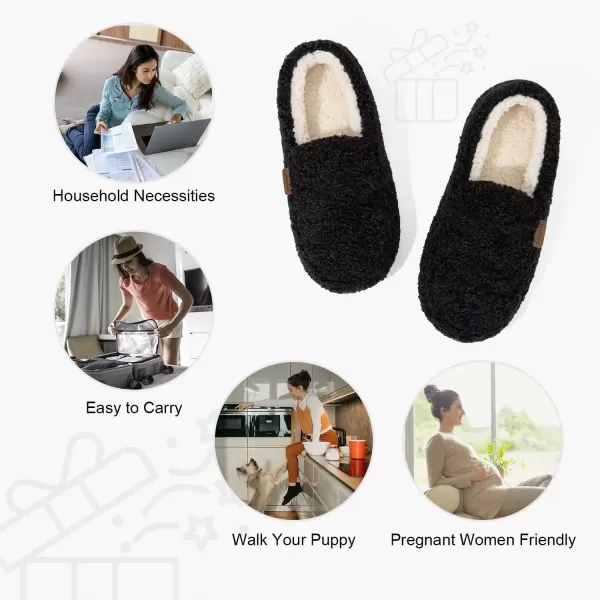 imageLongBay Womens Fuzzy Memory Foam Slippers Warm Cozy Shearling House Slippers for Ladies Supportive Slip on Indoor Home ShoesBlack