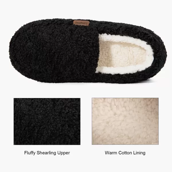 imageLongBay Womens Fuzzy Memory Foam Slippers Warm Cozy Shearling House Slippers for Ladies Supportive Slip on Indoor Home ShoesBlack