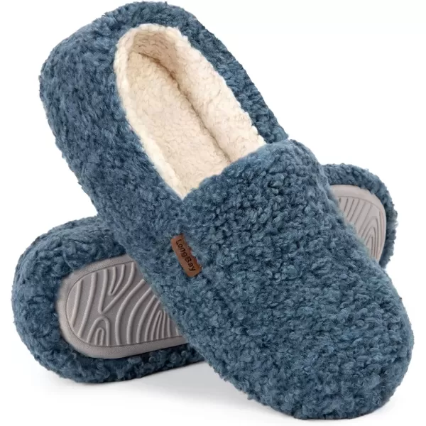 imageLongBay Womens Fuzzy Memory Foam Slippers Warm Cozy Shearling House Slippers for Ladies Supportive Slip on Indoor Home ShoesBlue