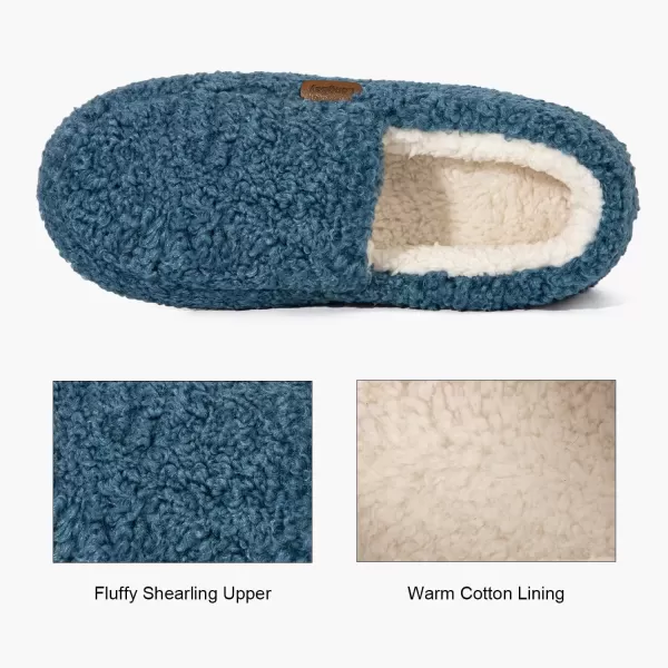 imageLongBay Womens Fuzzy Memory Foam Slippers Warm Cozy Shearling House Slippers for Ladies Supportive Slip on Indoor Home ShoesBlue