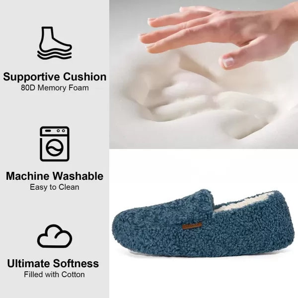 imageLongBay Womens Fuzzy Memory Foam Slippers Warm Cozy Shearling House Slippers for Ladies Supportive Slip on Indoor Home ShoesBlue