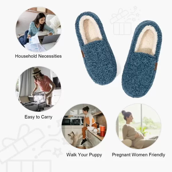 imageLongBay Womens Fuzzy Memory Foam Slippers Warm Cozy Shearling House Slippers for Ladies Supportive Slip on Indoor Home ShoesBlue