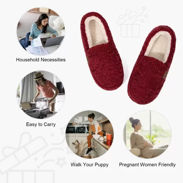 imageLongBay Womens Fuzzy Memory Foam Slippers Warm Cozy Shearling House Slippers for Ladies Supportive Slip on Indoor Home ShoesBurgundy