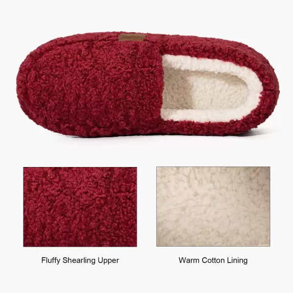 imageLongBay Womens Fuzzy Memory Foam Slippers Warm Cozy Shearling House Slippers for Ladies Supportive Slip on Indoor Home ShoesBurgundy