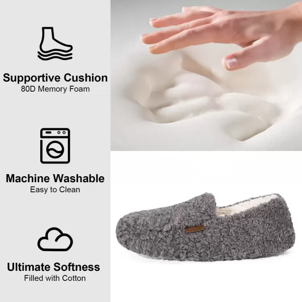 imageLongBay Womens Fuzzy Memory Foam Slippers Warm Cozy Shearling House Slippers for Ladies Supportive Slip on Indoor Home ShoesGrey