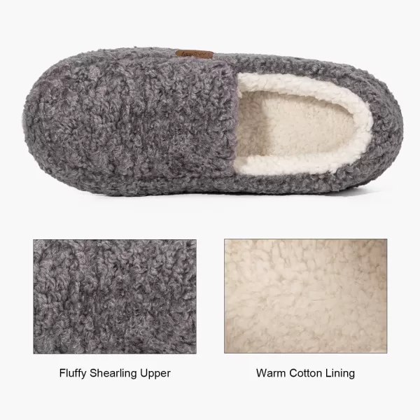imageLongBay Womens Fuzzy Memory Foam Slippers Warm Cozy Shearling House Slippers for Ladies Supportive Slip on Indoor Home ShoesGrey