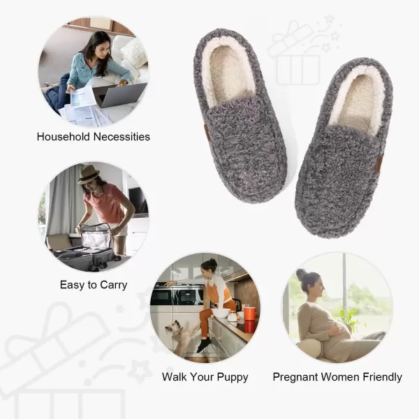 imageLongBay Womens Fuzzy Memory Foam Slippers Warm Cozy Shearling House Slippers for Ladies Supportive Slip on Indoor Home ShoesGrey