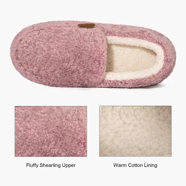 imageLongBay Womens Fuzzy Memory Foam Slippers Warm Cozy Shearling House Slippers for Ladies Supportive Slip on Indoor Home ShoesPink