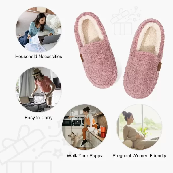 imageLongBay Womens Fuzzy Memory Foam Slippers Warm Cozy Shearling House Slippers for Ladies Supportive Slip on Indoor Home ShoesPink
