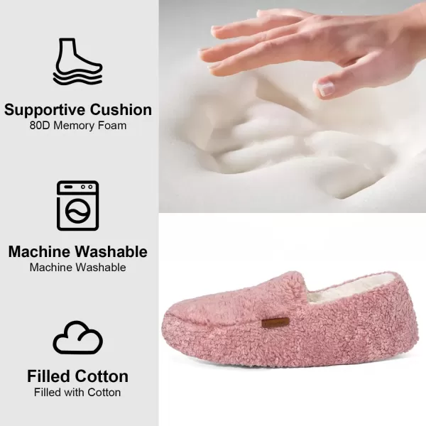 imageLongBay Womens Fuzzy Memory Foam Slippers Warm Cozy Shearling House Slippers for Ladies Supportive Slip on Indoor Home ShoesPink