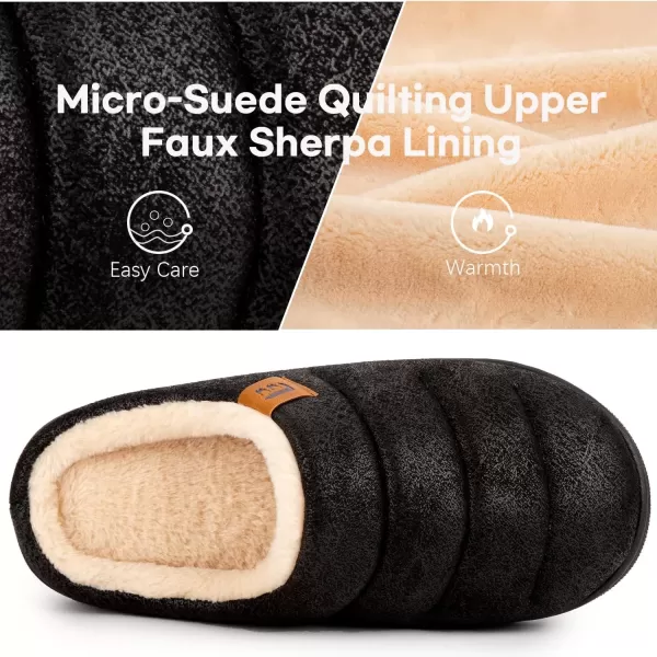 imageLongBay Womens House Slippers Microsuede UltraSoft Lightweight Memory Foam Warm Fuzzy Sherpa Bedroom Indoor ShoesSuede Black