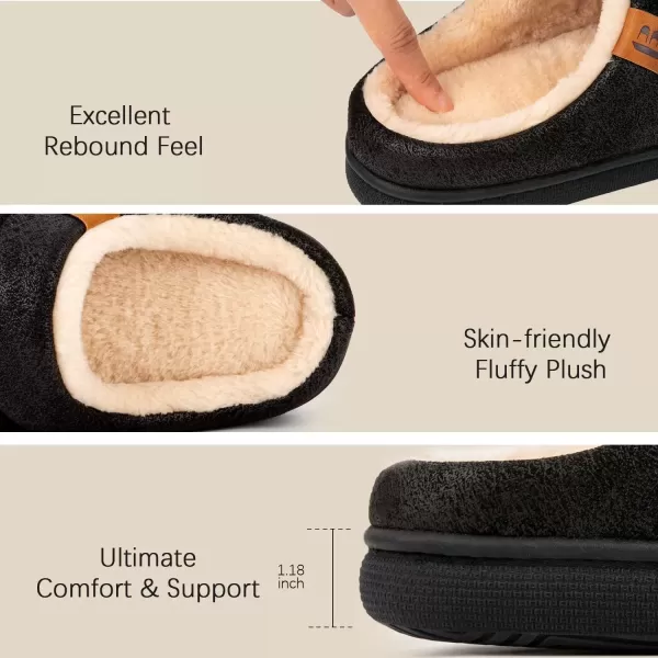imageLongBay Womens House Slippers Microsuede UltraSoft Lightweight Memory Foam Warm Fuzzy Sherpa Bedroom Indoor ShoesSuede Black