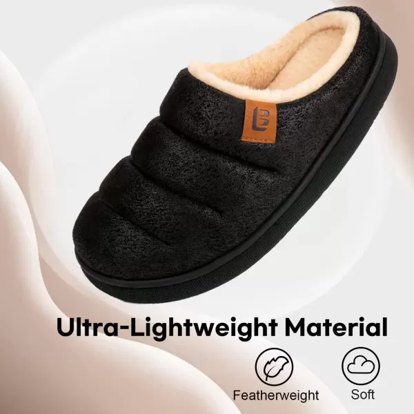 imageLongBay Womens House Slippers Microsuede UltraSoft Lightweight Memory Foam Warm Fuzzy Sherpa Bedroom Indoor ShoesSuede Black