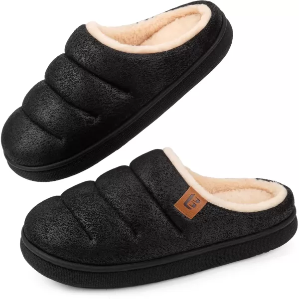imageLongBay Womens House Slippers Microsuede UltraSoft Lightweight Memory Foam Warm Fuzzy Sherpa Bedroom Indoor ShoesSuede Black