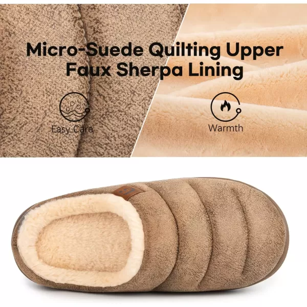 imageLongBay Womens House Slippers Microsuede UltraSoft Lightweight Memory Foam Warm Fuzzy Sherpa Bedroom Indoor ShoesSuede Camel