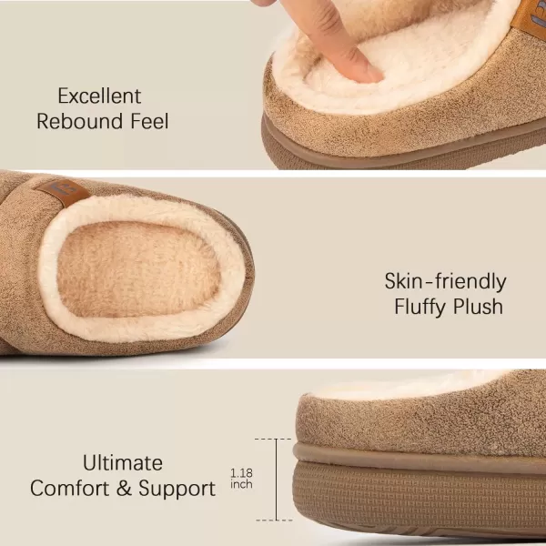 imageLongBay Womens House Slippers Microsuede UltraSoft Lightweight Memory Foam Warm Fuzzy Sherpa Bedroom Indoor ShoesSuede Camel