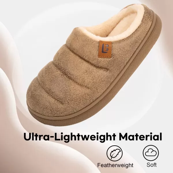 imageLongBay Womens House Slippers Microsuede UltraSoft Lightweight Memory Foam Warm Fuzzy Sherpa Bedroom Indoor ShoesSuede Camel