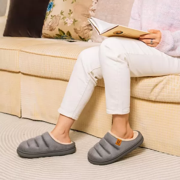 imageLongBay Womens House Slippers Microsuede UltraSoft Lightweight Memory Foam Warm Fuzzy Sherpa Bedroom Indoor ShoesSuede Grey