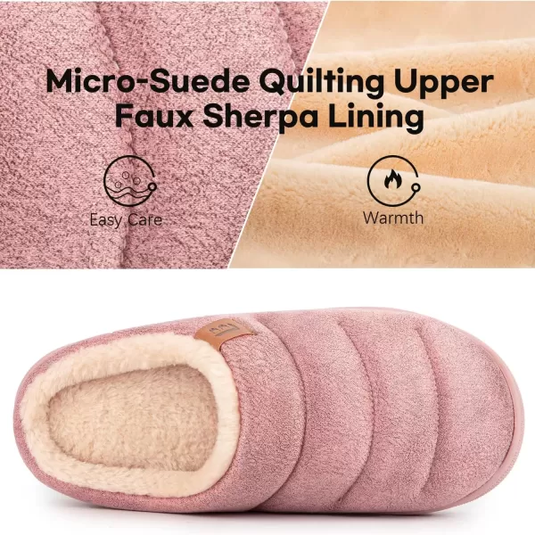 imageLongBay Womens House Slippers Microsuede UltraSoft Lightweight Memory Foam Warm Fuzzy Sherpa Bedroom Indoor ShoesSuede Pink