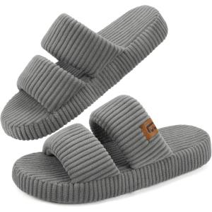 imageLongBay Slippers for Women Memory Foam Open Toe Slip On Bedroom Comfy House Shoes with DualStrapGrey