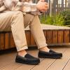 imageLongBay Mens Moccasin Slippers Cozy Memory Foam Waffle Knit Slip on House Shoes for Indoor OutdoorBlack