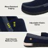 imageLongBay Mens Moccasin Slippers Cozy Memory Foam Waffle Knit Slip on House Shoes for Indoor OutdoorNavy Blue