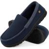 imageLongBay Mens Moccasin Slippers Cozy Memory Foam Waffle Knit Slip on House Shoes for Indoor OutdoorNavy Blue