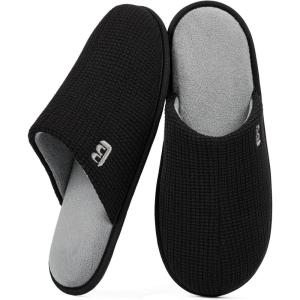 imageLongBay Mens House Slippers TwoTone Memory Foam Slip On Bedroom Shoes for Indoor Outdoor TravelBlack