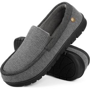 imageLongBay Mens Moccasin Slippers Cozy Memory Foam Waffle Knit Slip on House Shoes for Indoor OutdoorGrey