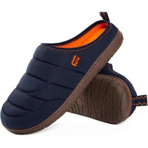 imageLongBay Mens Slip on Slippers TwoTone Indoor Outdoor House Shoes Memory Foam Camping Garden Down ClogsNavy Blue