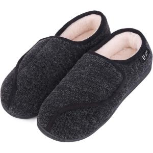 imageLongBay Womens Adjustable Slippers Memory Foam Cozy Wide Diabetic House Shoes Edema Orthopedic Neuropathy Indoor OutdoorBlack