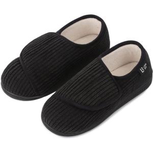 imageLongBay Womens Adjustable Slippers Memory Foam Cozy Wide Diabetic House Shoes Edema Orthopedic Neuropathy Indoor OutdoorCarbon Black