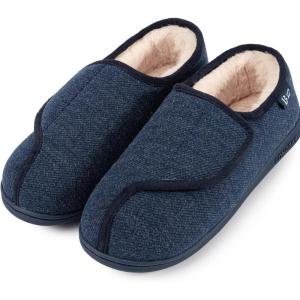 imageLongBay Womens Adjustable Slippers Memory Foam Cozy Wide Diabetic House Shoes Edema Orthopedic Neuropathy Indoor OutdoorNavy Blue