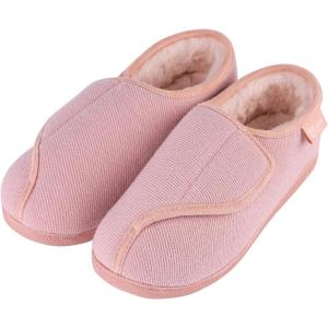 imageLongBay Womens Adjustable Slippers Memory Foam Cozy Wide Diabetic House Shoes Edema Orthopedic Neuropathy Indoor OutdoorPink