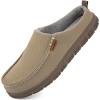 imageLongBay Mens Canvas Moccasin Slippers Slip on Memory Foam Clog House Shoes for Indoor OutdoorKhaki