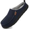 imageLongBay Mens Canvas Moccasin Slippers Slip on Memory Foam Clog House Shoes for Indoor OutdoorNavy Blue