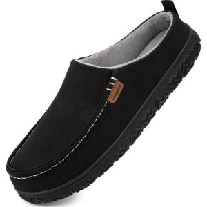 imageLongBay Mens Canvas Moccasin Slippers Slip on Memory Foam Clog House Shoes for Indoor OutdoorBlack