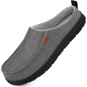 imageLongBay Mens Canvas Moccasin Slippers Slip on Memory Foam Clog House Shoes for Indoor OutdoorGrey