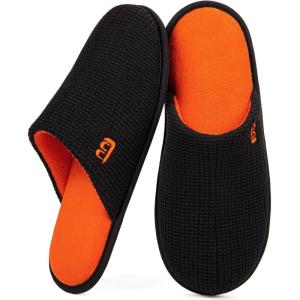 imageLongBay Mens House Slippers Comfy Knit Scuff Lightweight Memory Foam Slip On Bedroom Shoes for Indoor Outdoor TravelBright Orange