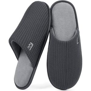 imageLongBay Mens House Slippers Comfy Knit Scuff Lightweight Memory Foam Slip On Bedroom Shoes for Indoor Outdoor TravelGrey