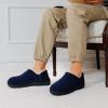 imageLongBay Mens Slippers Warm Bedroom Memory Foam House Shoes SlipOn for Indoor Outdoor WinterNavy Blue