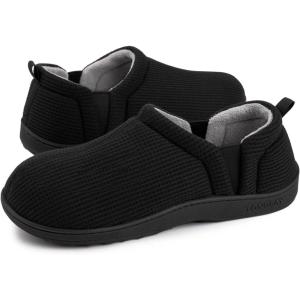 imageLongBay Mens Slippers Warm Bedroom Memory Foam House Shoes SlipOn for Indoor Outdoor WinterCoal Black