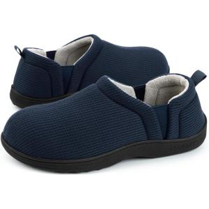 imageLongBay Mens Slippers Warm Bedroom Memory Foam House Shoes SlipOn for Indoor Outdoor WinterDark Blue