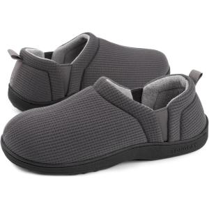 imageLongBay Mens Slippers Warm Bedroom Memory Foam House Shoes SlipOn for Indoor Outdoor WinterNeutral Grey