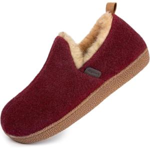 imageLongBay Womens Felt Bootie Slippers Warm Cozy Memory Foam House Shoes with Polar Fleece Lining Non Slip Indoor OutdoorBurgundy