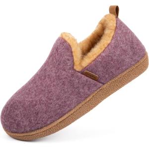 imageLongBay Womens Felt Bootie Slippers Warm Cozy Memory Foam House Shoes with Polar Fleece Lining Non Slip Indoor OutdoorDeep Pink