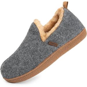imageLongBay Womens Felt Bootie Slippers Warm Cozy Memory Foam House Shoes with Polar Fleece Lining Non Slip Indoor OutdoorGrey
