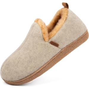 imageLongBay Womens Felt Bootie Slippers Warm Cozy Memory Foam House Shoes with Polar Fleece Lining Non Slip Indoor OutdoorOatmeal